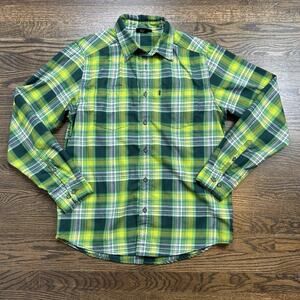 Kavu Shirt Mens Medium Green Plaid Flannel Button Front Long Sleeve Outdoor Top